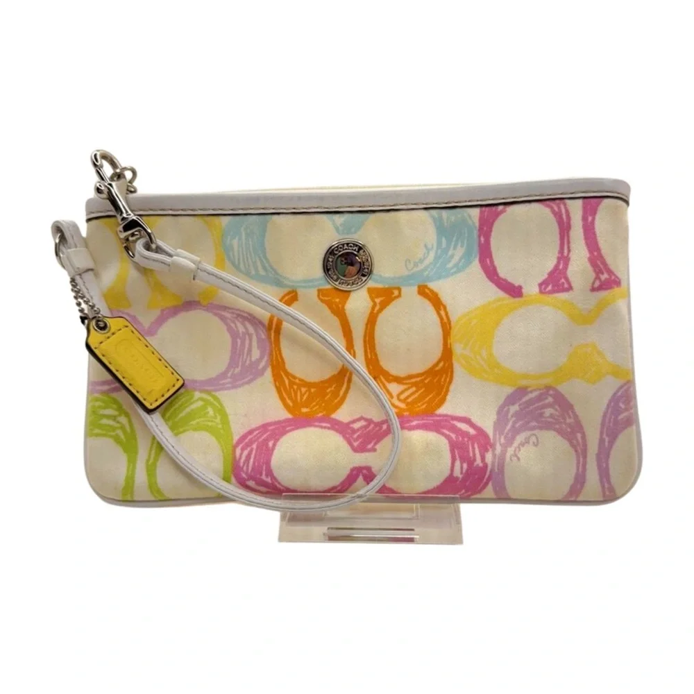 Coach Vintage Scribble C Print Wristlet Multicolor Canvas Y2K Era